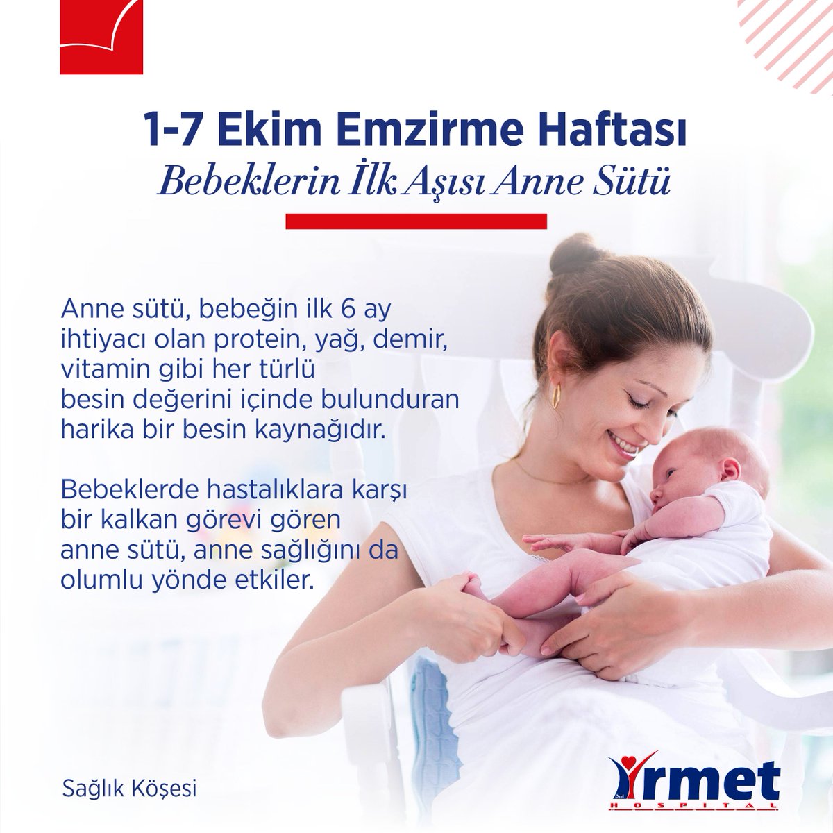 Anne sütü, bebeğin ilk 6 ay ihtiyacı olan protein, yağ, demir, vitamin gibi her türlü besin değerini içinde bulunduran harika bir besin kaynağıdır.

#annesütü #emzirmehaftası #irmethospital