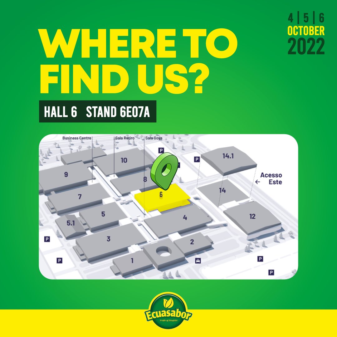 ecuasabor's tweet photo. Where to find us in #fruitattraction ? 🔍
Hall: 6 
Stand: 6E07A 📍 https://t.co/5W53Sykyuk