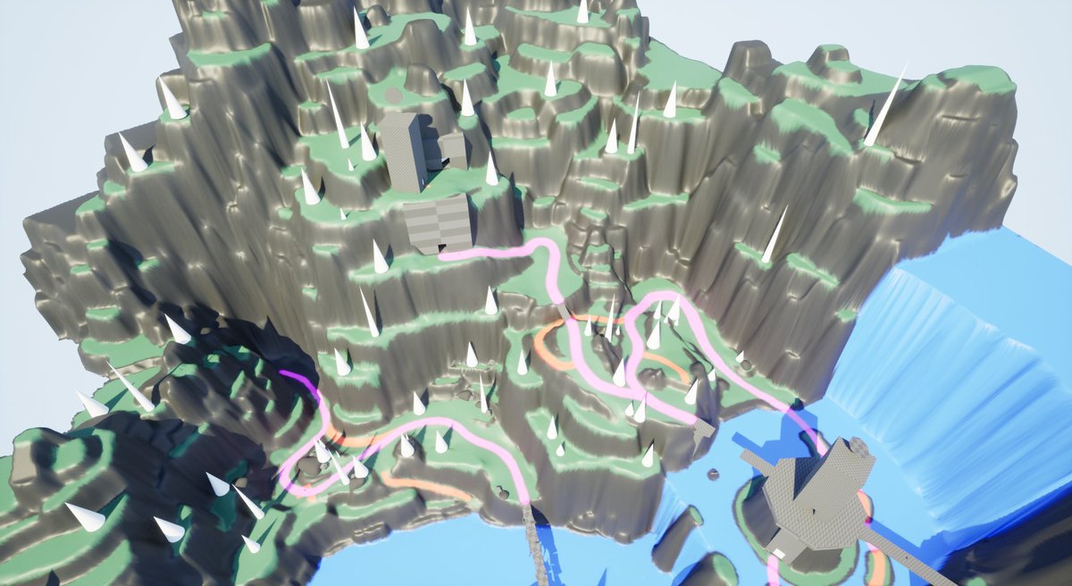 BrandonJorgen's tweet photo. This #Blocktober I'm focusing on MMO level design! Here are a few shots of my POI, Titan Falls. The quest to go along with this has the player solving puzzles, activating 3 towers, and revealing a secret. The start of an archaeological adventure. https://t.co/QnuiVQ9GwT