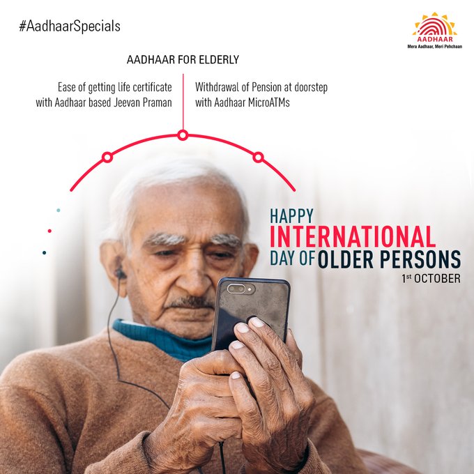 india_narrative's tweet photo. #HappyInternationalDayOfOlderPersons
Unique Identification Authority of India, #Aadhaar helps in obtaining a #JeevanPraman certificate through #FaceAuthenication and also in getting pension at your doorstep with Aadhaar #MicroATMs https://t.co/BuXWRNviLD