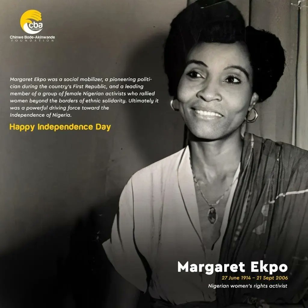 cbodeakinwande's tweet photo. Celebrating the women that negotiated and championed liberation and independence for Nigeria.
Happy Independence Day Nigeria!
#independenceday
#happyindependenceday
#NigeriaAt62
#CBAFoundation
#CareIsAction https://t.co/IrYH59joU2
