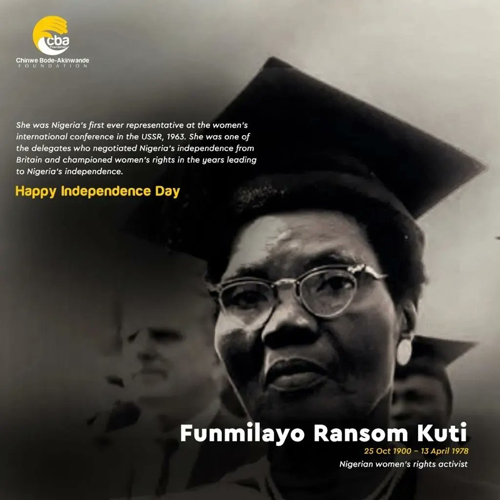 cbodeakinwande's tweet photo. Celebrating the women that negotiated and championed liberation and independence for Nigeria.
Happy Independence Day Nigeria!
#independenceday
#happyindependenceday
#NigeriaAt62
#CBAFoundation
#CareIsAction https://t.co/IrYH59joU2