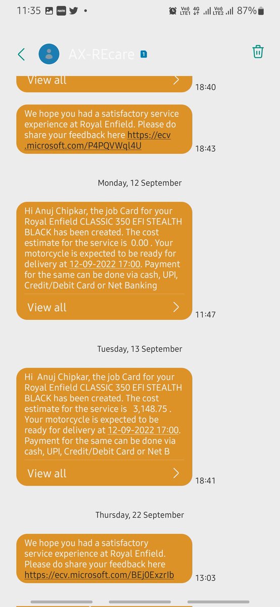chipkar_anuj's tweet photo. @royalenfield It's been more than a week they are still working on my bike. Not sure in what condition it is hoping to get it soon. They created Job card on 12th, 13th and 22nd. I hope they complete the task what they agree to do. https://t.co/h0WKESOqNk
