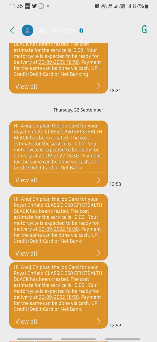 chipkar_anuj's tweet photo. @royalenfield It's been more than a week they are still working on my bike. Not sure in what condition it is hoping to get it soon. They created Job card on 12th, 13th and 22nd. I hope they complete the task what they agree to do. https://t.co/h0WKESOqNk