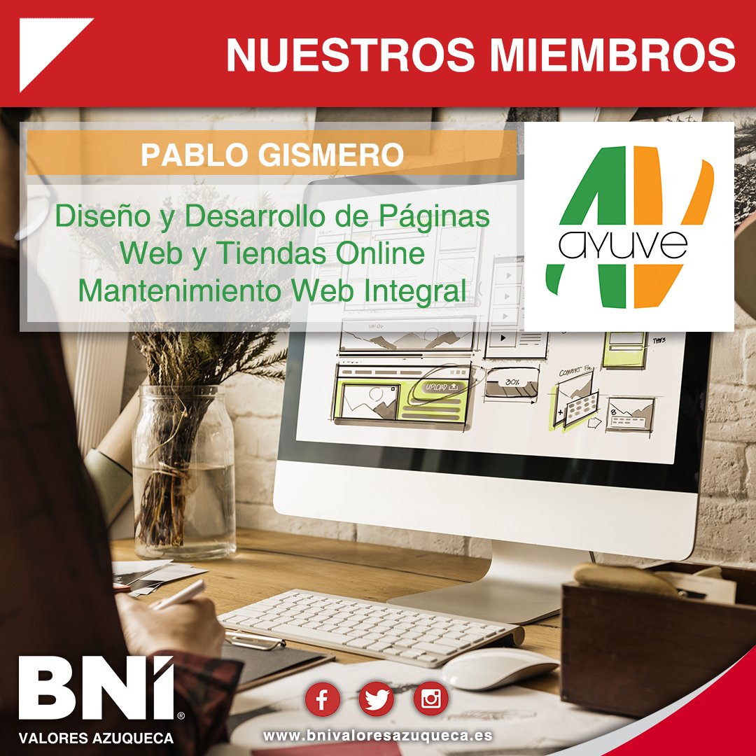 BniValoresAzu's tweet photo. #NuestrosMiembros
Hoy os presentamos a Pablo Gismero, de la empresa @ayuve, nuestro experto en #páginasWeb
▶https://t.co/BQC0X6xIYP
#SéValores #NetworkingAzuqueca #OtraFormaDeHacerNegocios https://t.co/GNUDmy11RH