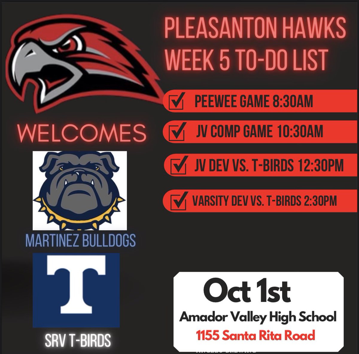 TriValleyJrFB's tweet photo. Get Ready For Game Day! Pleasanton Hawks Week #5 @AVHSFootball16 @FHSFOOTBALL22 https://t.co/yDH6oh48IH
