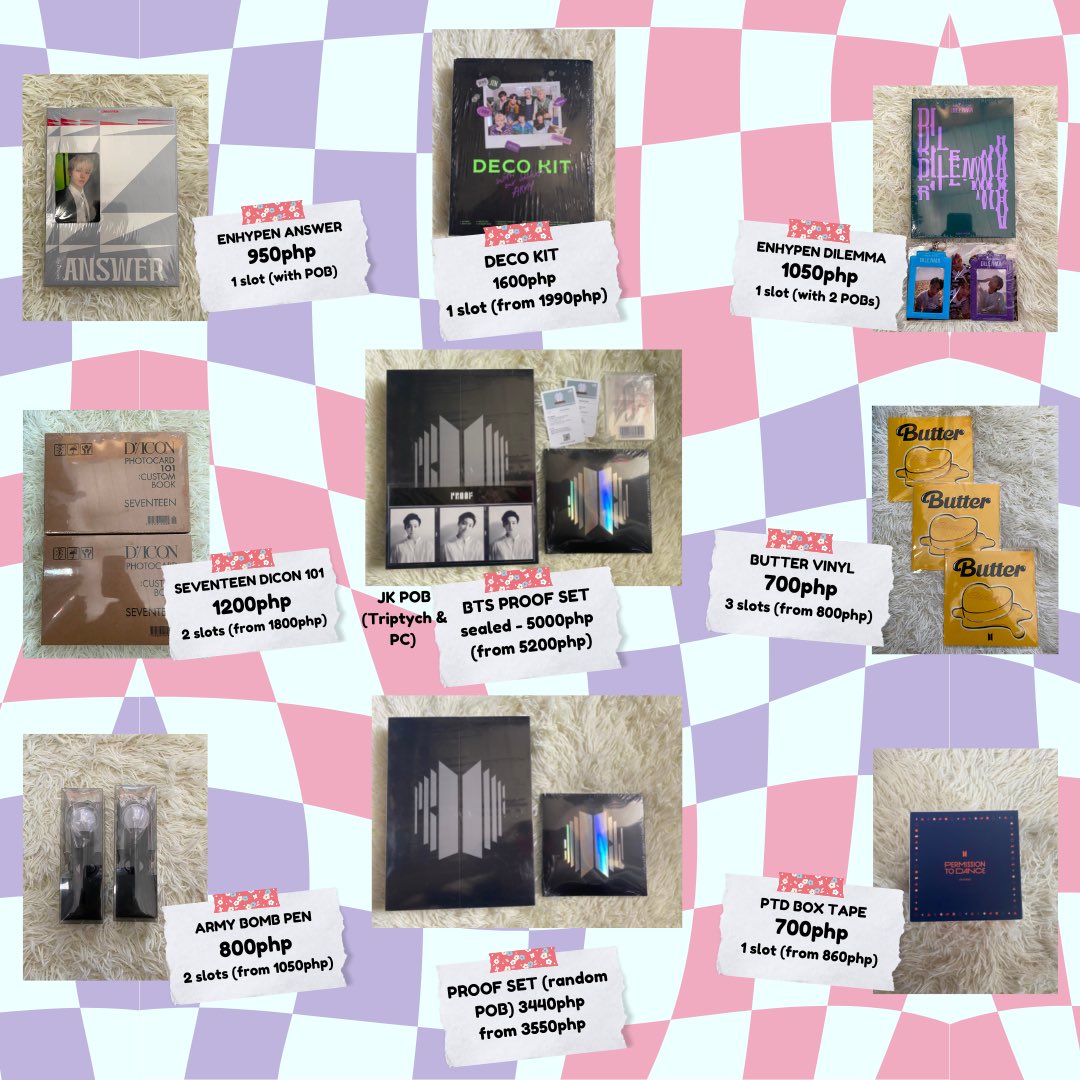 SeoulCandE's tweet photo. SEOULCANDE ONHAND SALE
Prices in the pictures below 💖
Items from BTS, Blackpink, Seventeen and Enhypen 💕
Will post at 7pm, today through our IG: @/candemnl 

🏷️ph wts lfb army blink carat engene https://t.co/zD8EFfBwhy
