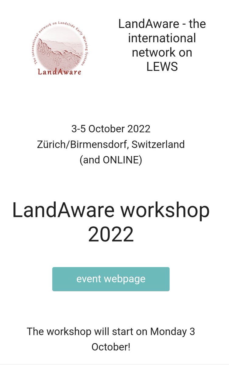 Starting soon the physical workshop of the LANDAWARE network on #lews #landslide #earlywarning the meeting can be attended online too. Check the website <a href="/LandAware/">LandAware</a> <a href="/MicheleCalvello/">Michele Calvello</a>