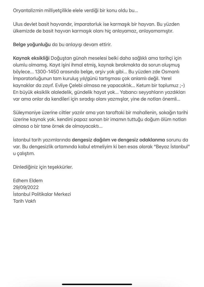 nuhungemisi's tweet photo. Tarih Vakfı ve İPM (İstanbul Politikalar Merkezi); aylık Minerva Konuşmaları; Tarihte İstanbul serisi, 29 Eylül 2022’de #MinervaHan’da Oryantalizmi iyi bilen ama yer yer etkisinden kurtulamayan #EdhemEldem ile başladı. 
“İstanbul İçin Nasıl Bir Tarih?” toplantısı hızlı notlarım: https://t.co/iTw5oAZ1Ji