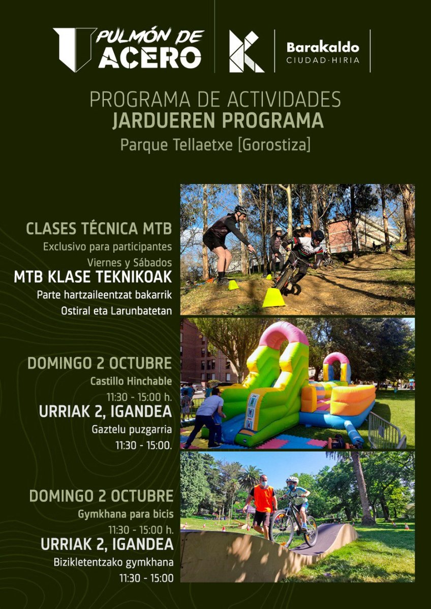infobarakaldo's tweet photo. 🔝¡PULMÓN DE ACERO!💯

 👀¡Echa un vistazo al programa de actividades celebradas en el Parque Tellaetxe (Gorostiza), y anímate a venir! 
🔗 https://t.co/8klyC2kWms 
💪Te esperamos. https://t.co/yFwZLlEFFc