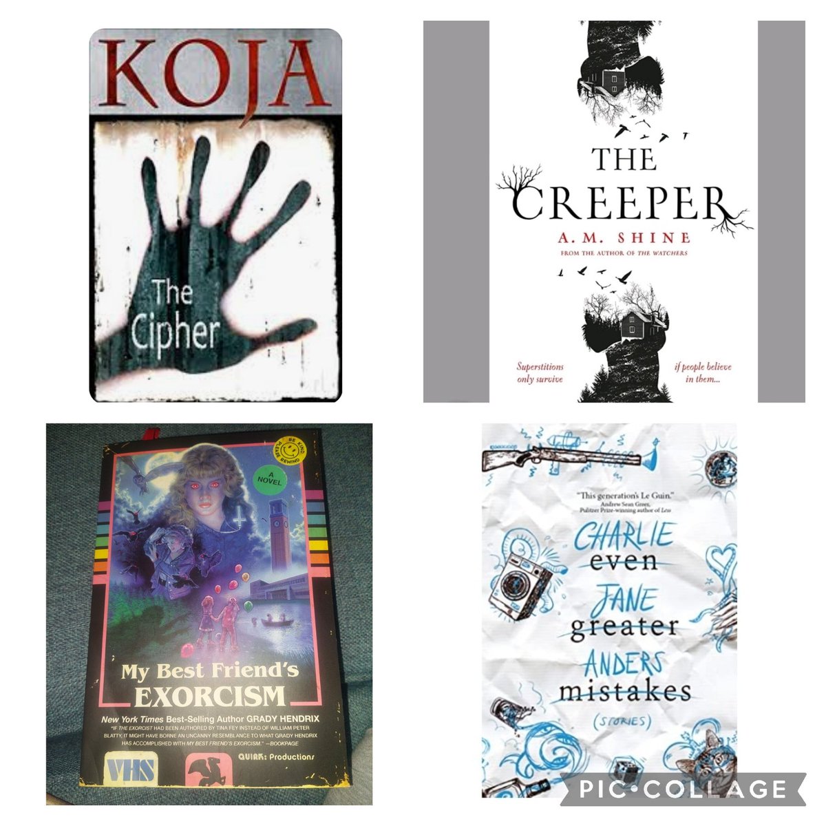 EllenDevonport's tweet image. Books read in September 📚 

The Cipher by Kathe Koja 
The Creeper by A.M Shine 
My Best Friend's Exorcism by Grady Hendrix
Even Greater Mistakes by Charlie Jane Anders 

#booktwt #BookTwitter #readreviewrepeat