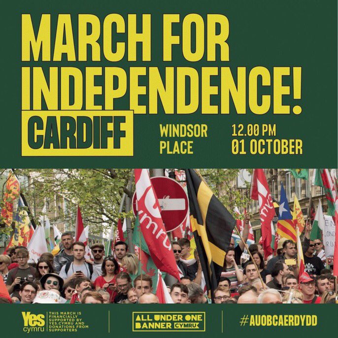 T O D A Y ! 🏴󠁧󠁢󠁷󠁬󠁳󠁿

🏴󠁧󠁢󠁷󠁬󠁳󠁿 March for Independence
📆 12pm Saturday 1 October
📍 Windsor Place, Cardiff

Full details in terms of route, speakers, travel and parking, fringe events and gig are available at 👉 auob.cymru/post/auob-card…

#AUOBCaerdydd