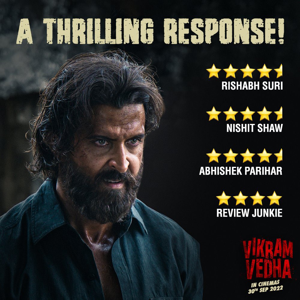 reviewjunkie12's tweet image. Thank You 🙏 

#HrithikRoshan #VikramVedha #RelianceEnt