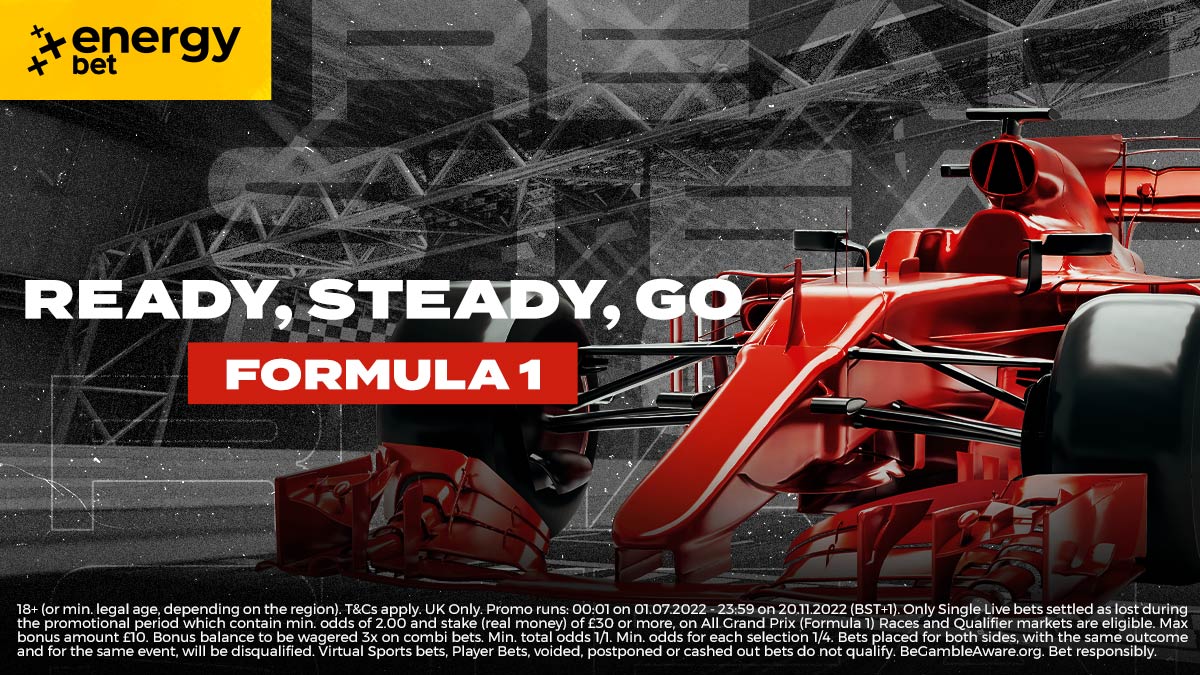 At EnergyBet we are giving you the chance to claim a £5 Bonus when placing a minimum of £20 on Formula 1 markets this weekend. 👐

👉 bit.ly/3u9uxAk

18+ | BeGambleAware.org | T&amp;Cs