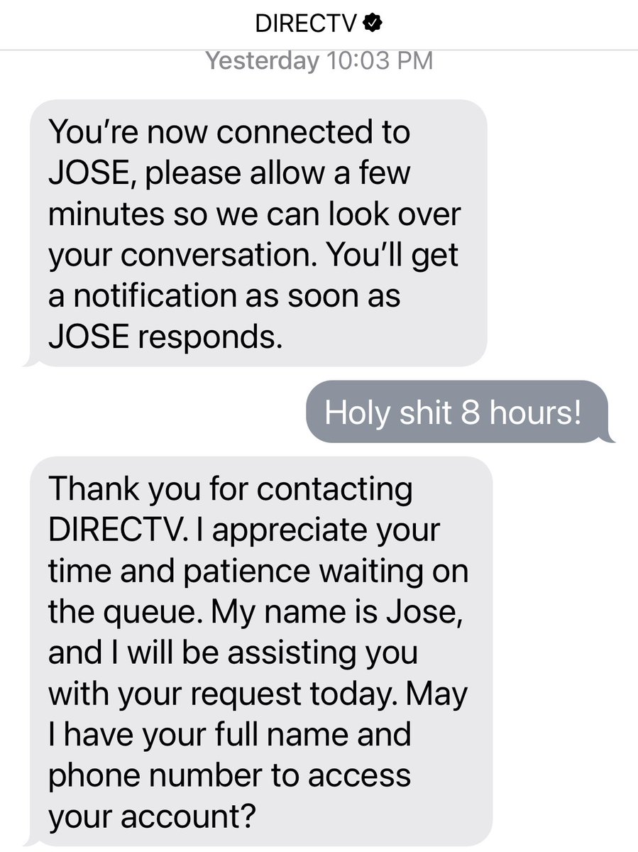 BackcauseofElon's tweet photo. It took 8 hours for someone to get back to me about #NFLSundayTicket outage. I used the chat from the Sunday Ticket website. Then was told they couldn’t help me and gave me another number to call 🙄… but 8 hours!  I had forgotten I started a chat! https://t.co/2O1Kg4gHWt