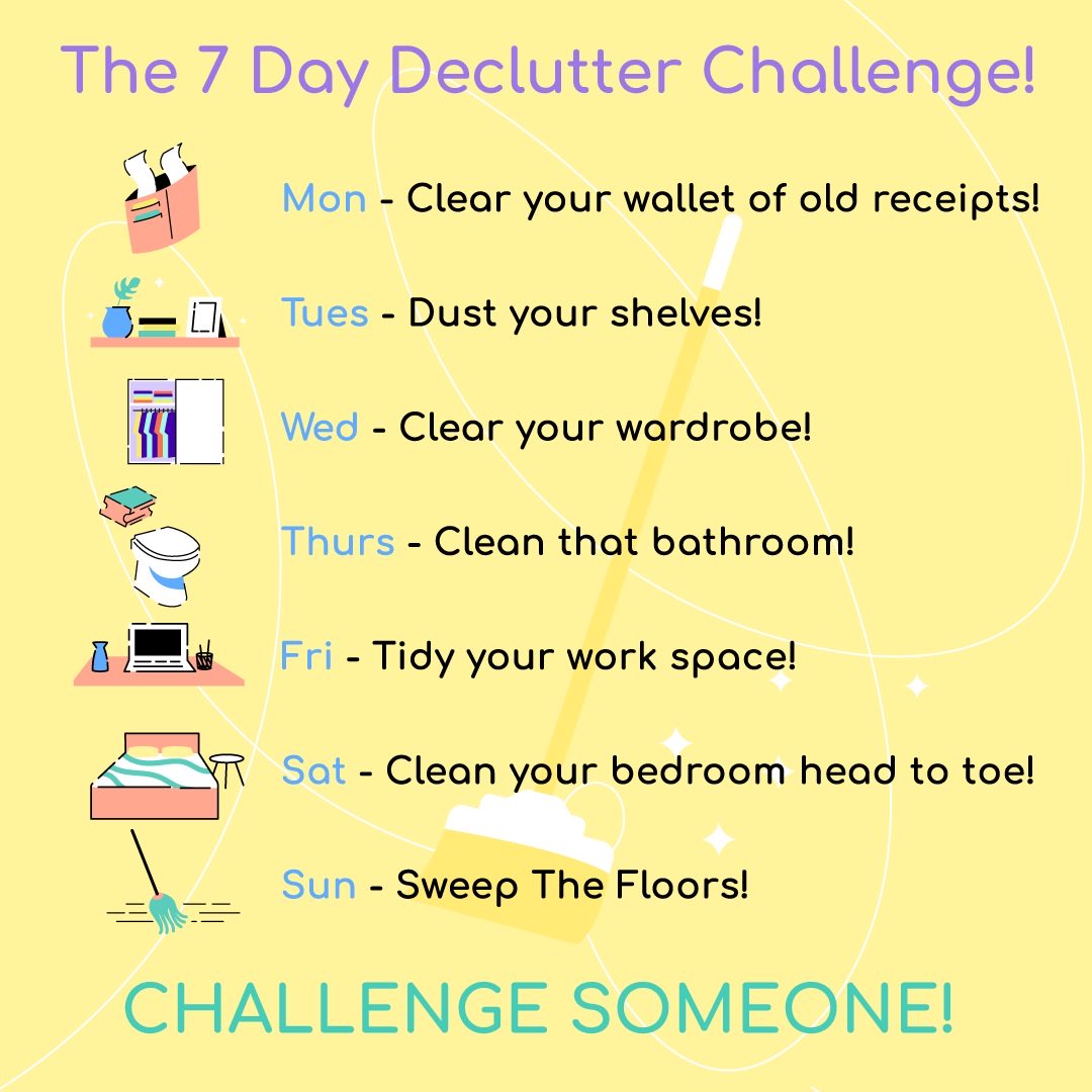 recoveryASMR's tweet photo. I'm challenging you to take on the 7-Day Declutter Challenge with me! Start here: https://t.co/oepBcodzLl https://t.co/JVo7BkPURO