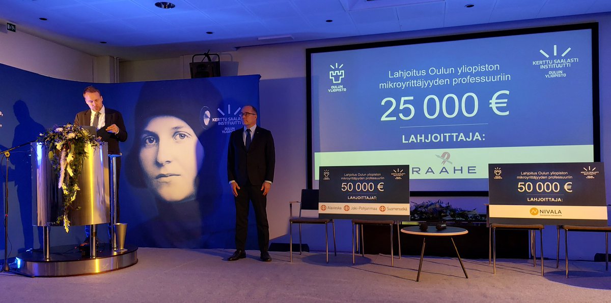 UniOuluKSI's tweet photo. . @cityofraahe lahjoitti mikroyrittäjyyden professuurille 25 000 €. #kerttusaalastiseminaari #UniOuluKSI #kerttusaalastisäätiö @Nivalankaupunki #Nitek @UniOulu https://t.co/lMiiAKMBG0