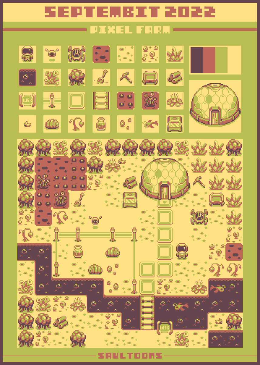 This is my exoplanet farm,it's a good experience for me to use only 4 colors
#Septembit2022 #pixelart 
<a href="/Saultoons/">Saultoons</a>
