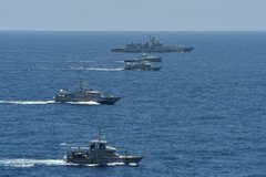 timesofindia's tweet photo. INS Tarkash mission-deployed in the Gulf of Guinea (GoG) for anti-piracy operations participated in a Joint Maritime Exercise with Nigerian Navy Patrol Ships NNS Kano, #Osun, #Sokoto & #Nguru on 12th & 13th September: #IndianNavy https://t.co/m8aySR3FgD