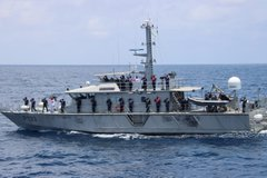 timesofindia's tweet photo. INS Tarkash mission-deployed in the Gulf of Guinea (GoG) for anti-piracy operations participated in a Joint Maritime Exercise with Nigerian Navy Patrol Ships NNS Kano, #Osun, #Sokoto & #Nguru on 12th & 13th September: #IndianNavy https://t.co/m8aySR3FgD