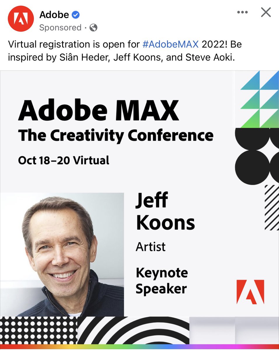 Well <a href="/Adobe/">Adobe</a> must do better. #AdobeMAX announcing at a “creativity conference” an artist <a href="/JeffKoons/">Jeff Koons</a> who was found guilty of copyright infringement as a keynote speaker is a smack in the face of all creatives. #copyrightinfringement #dobetter #whatareyoudoing #tonedeaf
