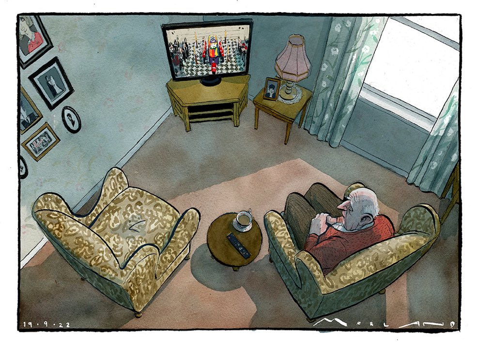 mrdanwalker's tweet image. What a powerful cartoon from @thetimes

I spoke to a woman on my way into work today still grieving the loss of someone in her own family. 

Today has brought it all back.

Funerals are hard. 
We can all look out for the lonely
#funeral #queensfuneral