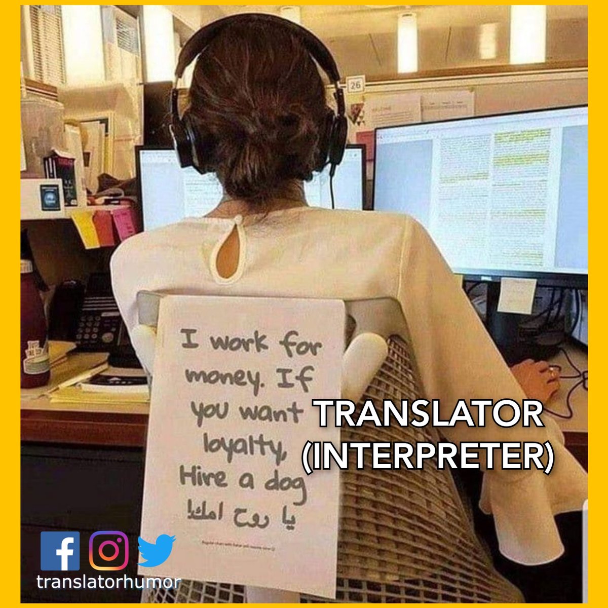 translatorhumor's tweet photo. Dogs Only. ✅
#translatorhumormemes #translator #interpreter #translation #interpreting #translations #translatorsofinstagram #translationservices #conferenceinterpreting #翻譯 #freelancetranslator #englishtranslator #womenintranslation #sworntranslator #interpreterlife https://t.co/ajq1NMntGN