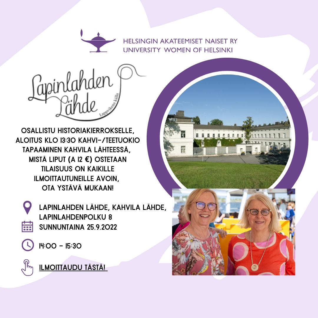 Liity joukkoomme Lapinlahden Lähteen historiakierrokselle! Ajankohta: Su 25.9. klo 14-15:30. Tapaaminen klo 13:30 kahvi-/teetuokio Kahvila Lähde, liput (a 12 €), Lapinlahdenpolku 8. Ilmoittaudu mukaan: forms.gle/n7231ofjptL7av…
#viihdy #verkostoidu #vaikuta