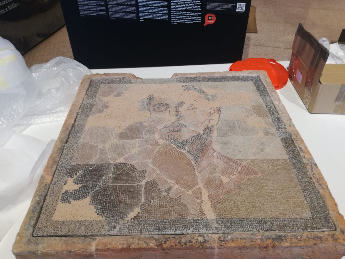 MNATTGN's tweet photo. 🤗 Avui ha estat un dia de retrobades!
El mosaic “Ave Salve” i els emblemes de la Vil·la dels Munts han tornat a l’exposició TARRACO/MNAT després de ser sotmesos a un procés de conservació-restauració al CRBMC.
Voleu veure com llueixen? Us esperem al Tinglado4! 
#restauracio https://t.co/6L9yci5PHO