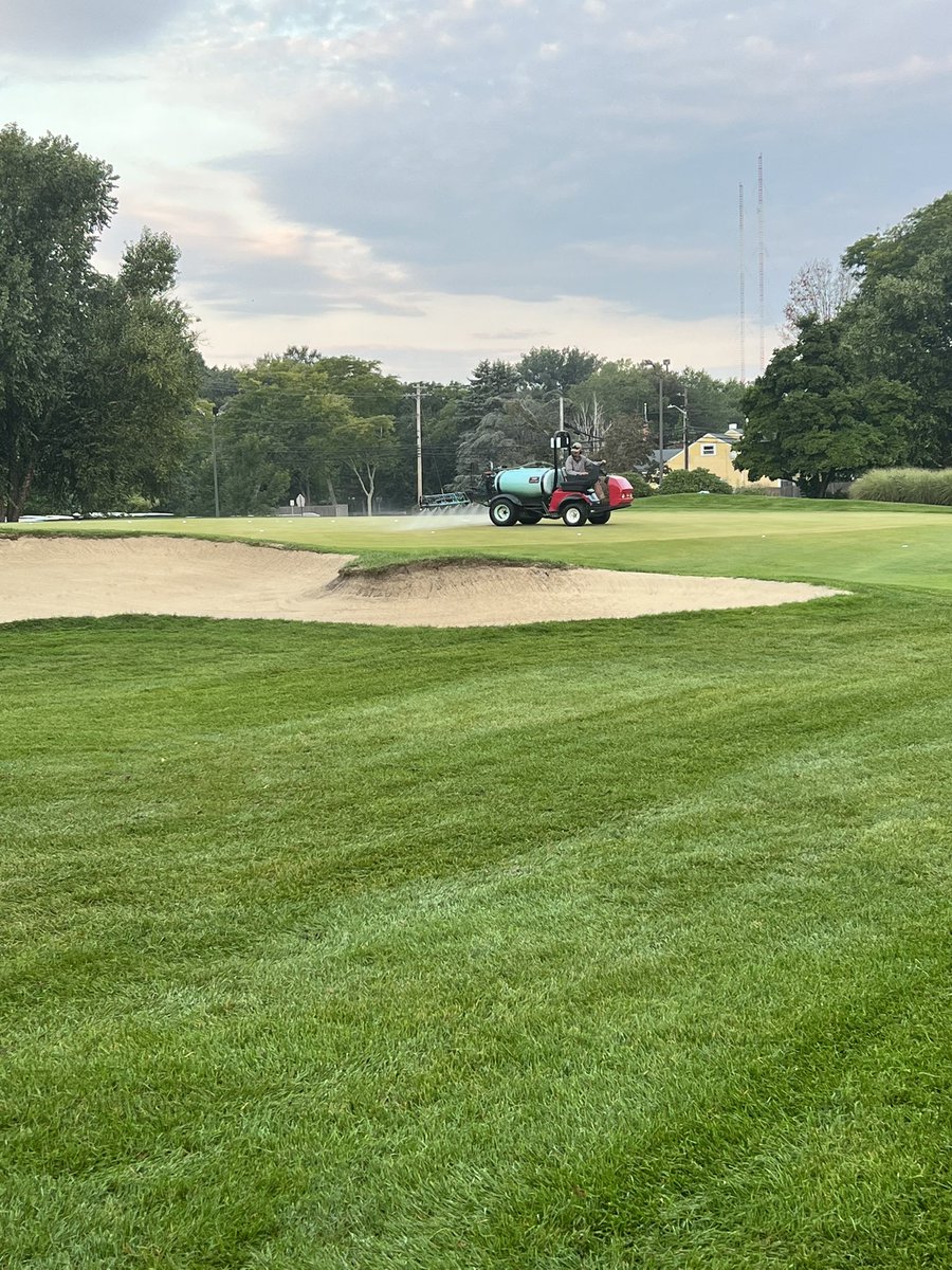 3 day member-guest is in the books. The team had the course in peak condition for the seasons last major tournament. Pre-aeration soil spray this morning. Big week coming up between golf course aeration and hosting the USTA 50s grass court championships