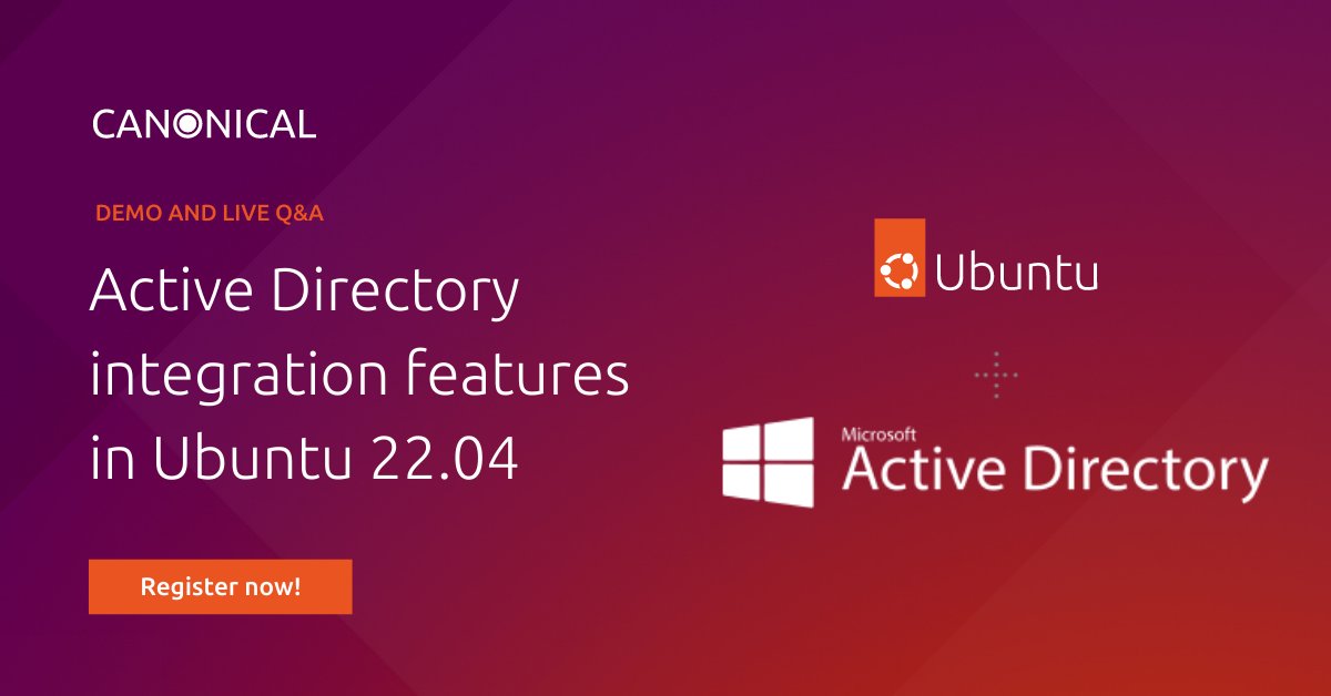 ubuntu's tweet photo. With Ubuntu Desktop 22.04 we have listened to the sysadmin feedback and introduced ADsys, a new, groundbreaking client 👀 Watch a hands-on demo and ask your questions to our expert tomorrow on September 20th:

https://t.co/px7rtGlSNf

#sysadmin #adsys #activedirectory #ubuntu https://t.co/f362NaSuqE