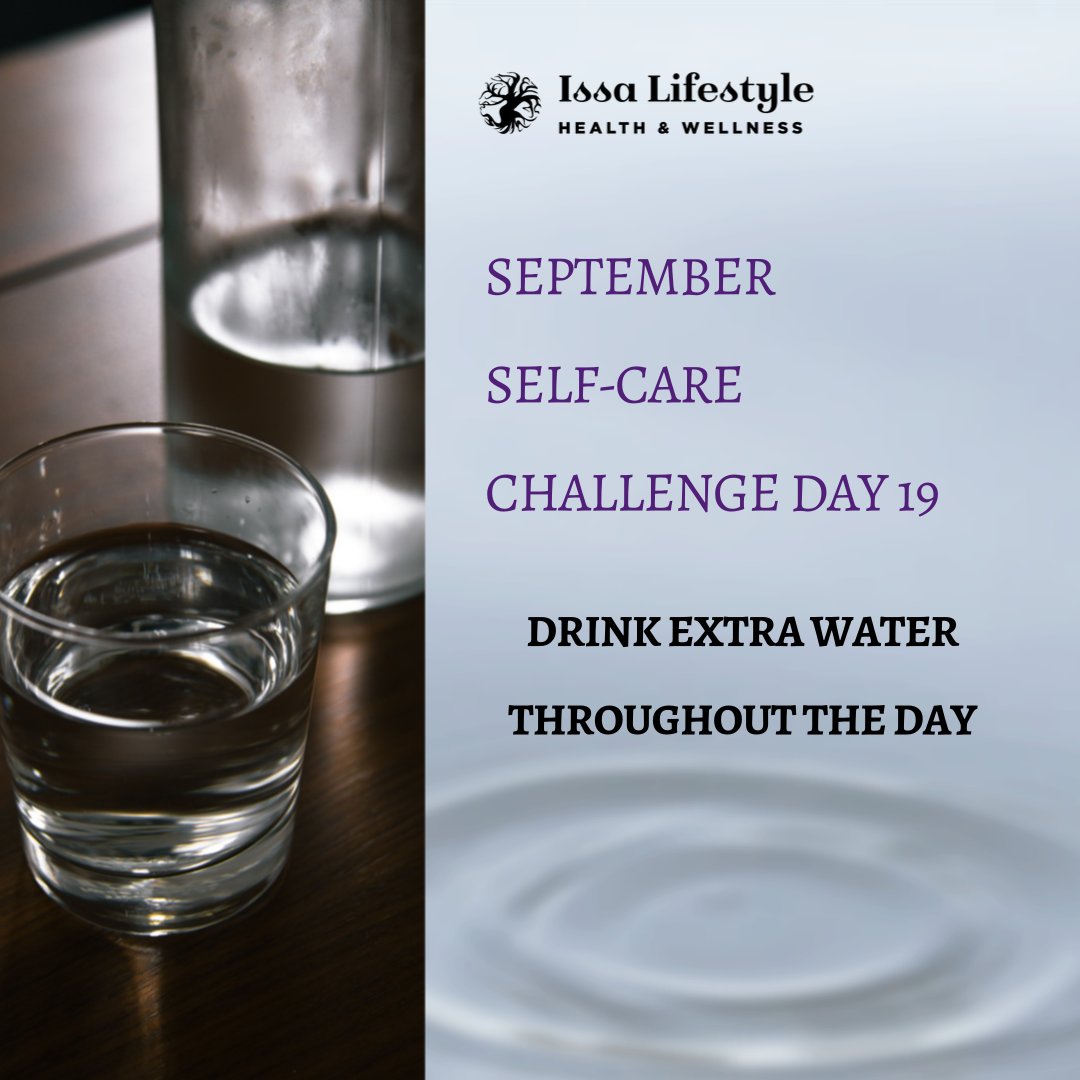 IssaLifestyleTM's tweet photo. September Self-care Challenge Day 19: Drink A Little Extra Water Throghout The Day. In general you should drink at least half your weight in ounces of water each day. For example, a 200 pound adult needs to aim for 100ounces of water each day. I refill my 34oz canteen 3 times a https://t.co/HxCwnCbZoR