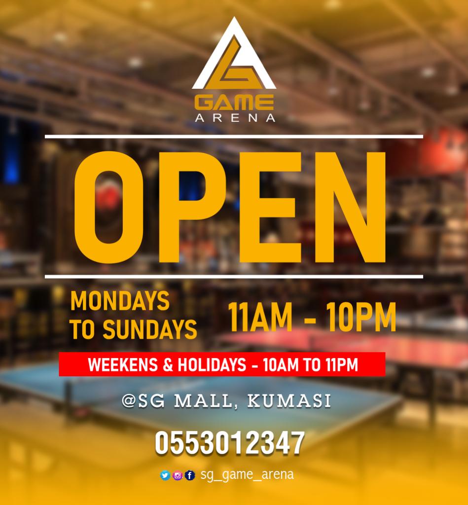 sgmallgh's tweet photo. THE GAME ARENA IS OPEN 
Mondays to Sundays 11am - 10pm.
Located  At S.G MALL TOP HIGH, BEHIND LUV FM.
Call Us On 0553012347
 Located  At
At S.G MALL TOP HIGH, BEHIND LUV FM.
#gaming #gamer #ps #playstation #videogames #game #xbox #games  #pc #memes  #gamers  #xboxone #gamergirl https://t.co/q2Q7dX3zYU