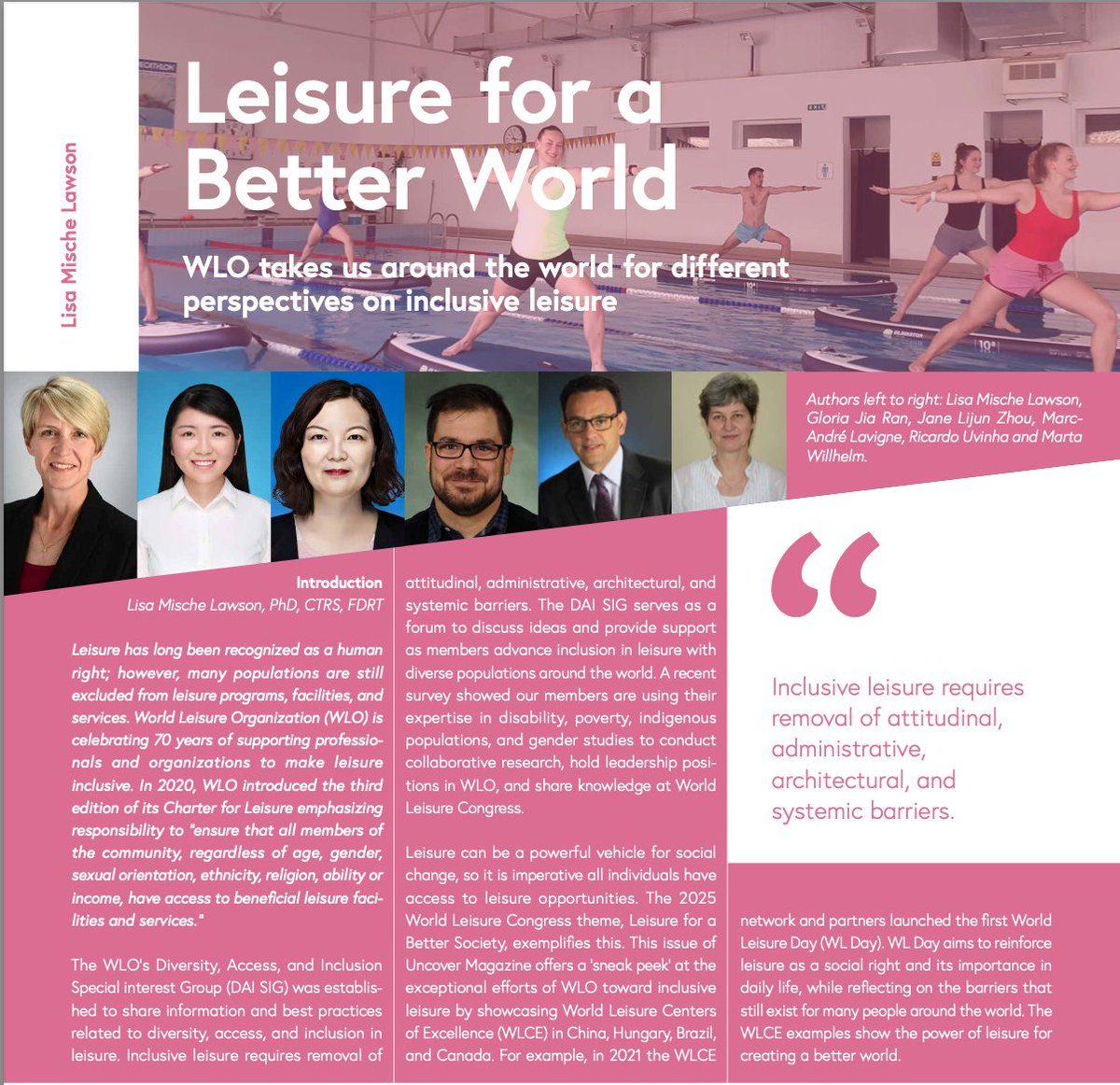 We are at the latest Uncover magazine issue with the theme "Inclusive Leisure" (p.32-35). Thank to all the contributors! 
You can access the online weblink where the entire magazine can be found (and downloaded) online: lnkd.in/dUhUBBsW

#inclusive #leisure