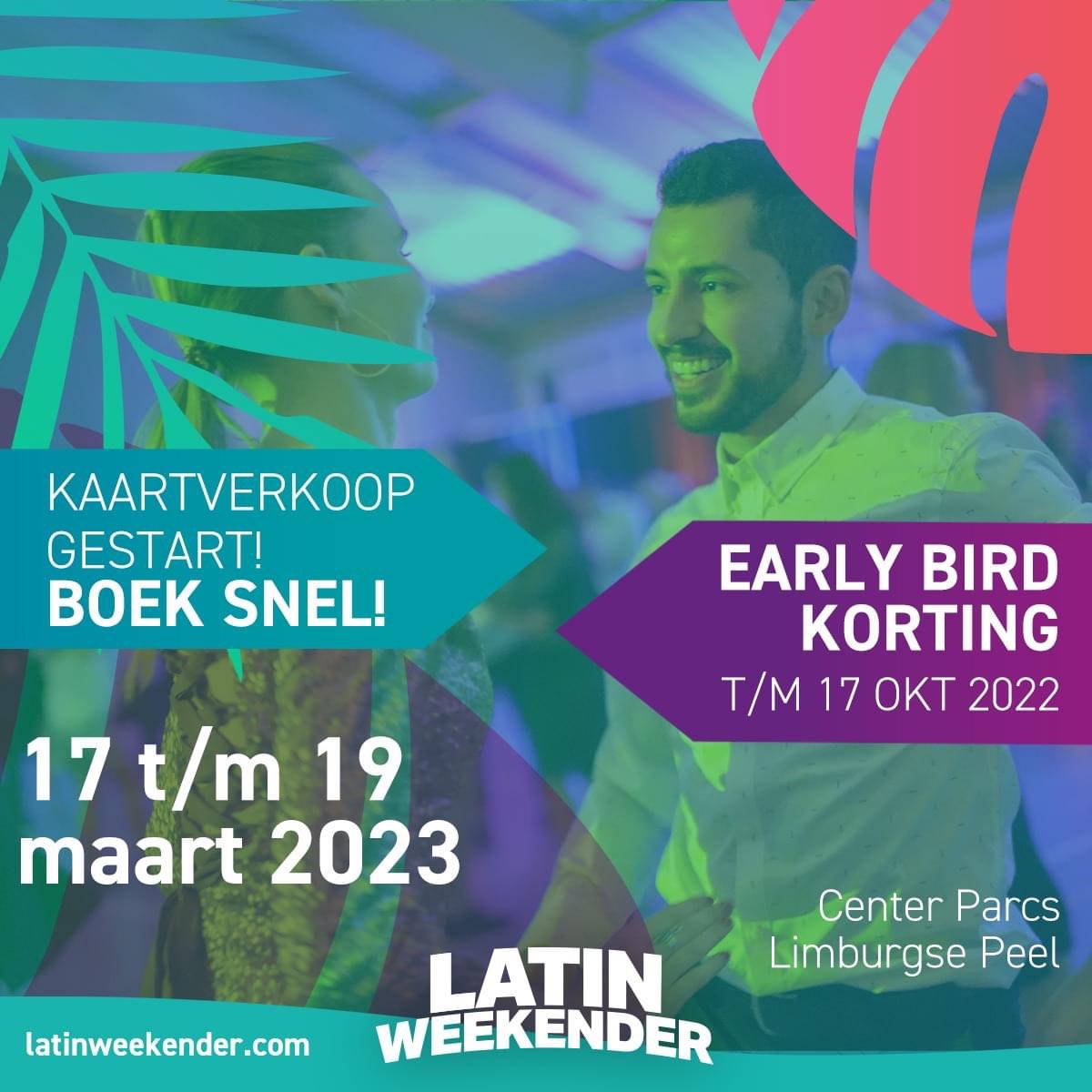 Eèèèn......... we zijn los: 

de kaartverkoop is BEGONNEN. 

Boek snel je leukste mini break via latinweekender.com en profiteer van de vroegboekkorting 🤸🏽‍♀️🤩💥💃🏾🥁🔥

#salsa #kaarverkoop #feest #party #dansen #centerparcsevents
#latinmusic #latindance #latindancers ##kizomba