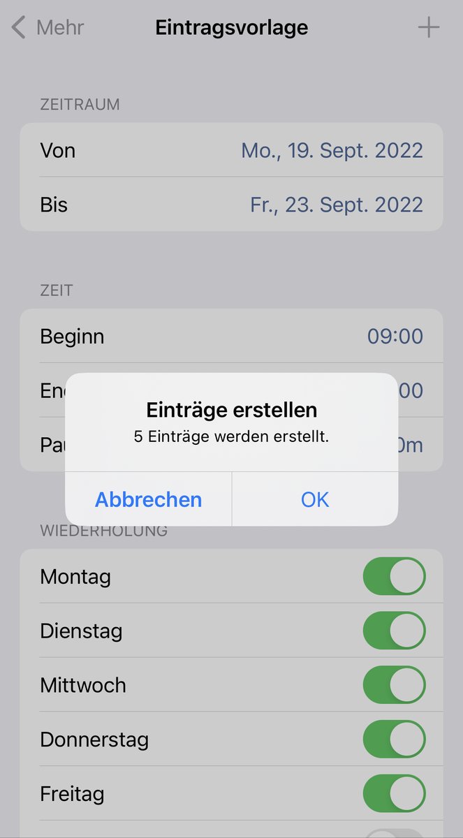 atWorkApps's tweet photo. Mehrere Einträge auf einmal erstellen? Kein Problem! Nutze unsere neue kostenlose Funktion „Eintragsvorlage“ und spare deine Zeit. https://t.co/gzxvlos28a