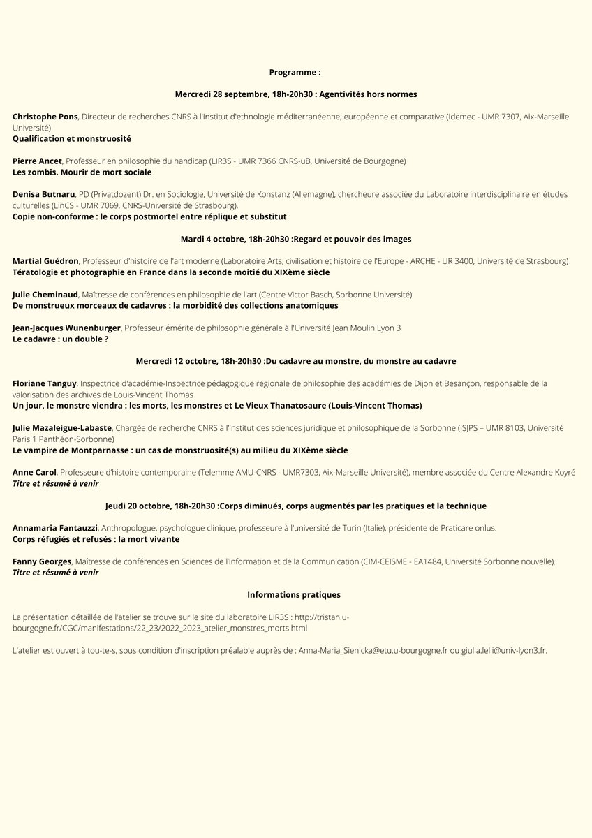 SienickaAnna's tweet photo. ATELIER DE RECHERCHE 

28/09, 4/10, 12/10 et 20/10. 18h -20h30. EN LIGNE sur Zoom. 
Je co-organise un atelier de recherche pluridisciplinaire, avec Giulia Lelli, autour des «MONSTRES» ET DES MORTS. https://t.co/2cRF7vUEQD