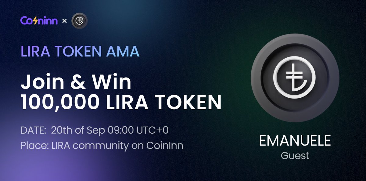 🔥NEWS!  <a href="/lirafinancial/">Lira Financial</a> hosting #AMA on #CoinInn 

⏰20th of September. 12:00 UTC+0. #listing  right after AMA

🤑 100,000 $LIRA rewards

👇Comment below &amp; ask in  LIRA community in CoinInn

❣️Join RT &amp; Join LIRA community in CoinInn to participate:coininn.com/download