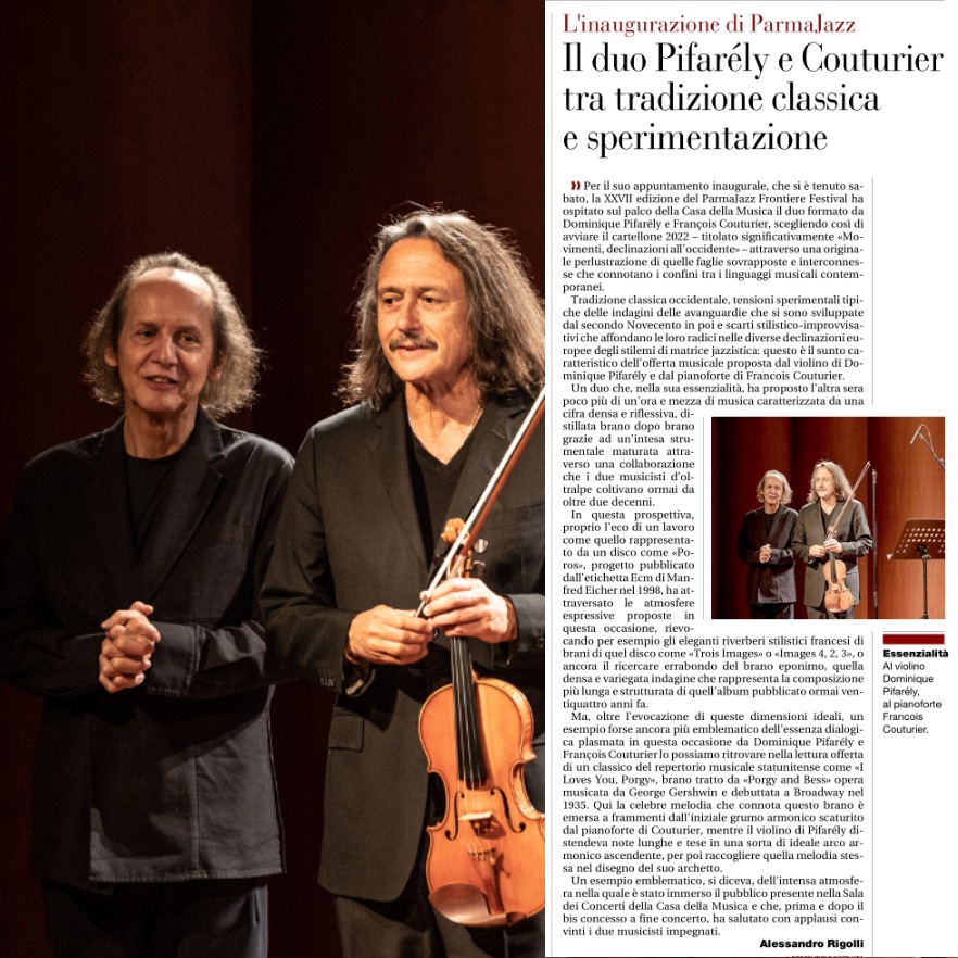 alerigolli's tweet photo. Su Gazzetta di Parma di oggi parlo del concerto inaugurale di ParmaJazz Frontiere 2022.
Dominique Pifarély &amp; François Couturier.

@gazzettaparma

#recensione 
#review
#musica 
#jazz
#ParmaJazzFrontiereFestival 
#ParmaJazz2022 https://t.co/V87MF1ILCi