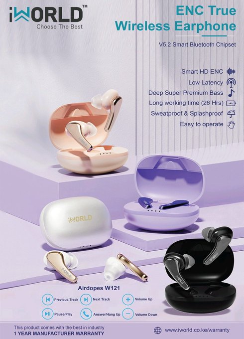 Get a feel of amazing bass with iWorldAirdopes W121 wireless quality earphones used in iOS &amp; Android. Currently on offer for KES 2499 instead of KES 3500
<a href="/1ts_petr/">Petar Browns</a> <a href="/vickie_kirui/">Vickie Kirui</a> <a href="/__nathankevin/">NATHANIEL🇰🇪</a> Shop now! at: bit.ly/iworldw121  #LiveTheSound #AirdopesW121
#TrebleWithiWorld