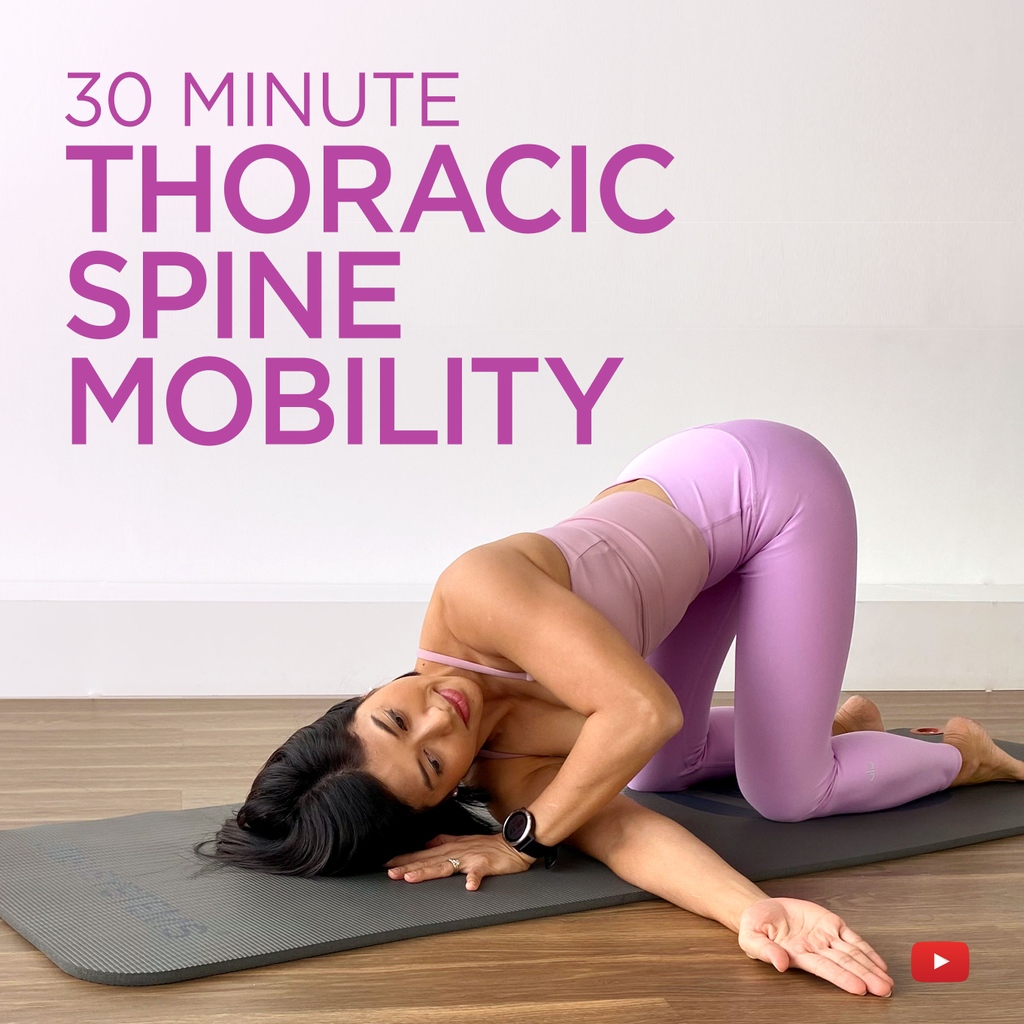 🛑 Do you have rounded shoulders and slouching posture?  
In 30 mins you will create space in your middle back and be able to activate your entire spine. Feeling more open and upright.

Watch the full workout 👉 youtu.be/_maqP6bOFlo

#flowwithmira #spinemobility
