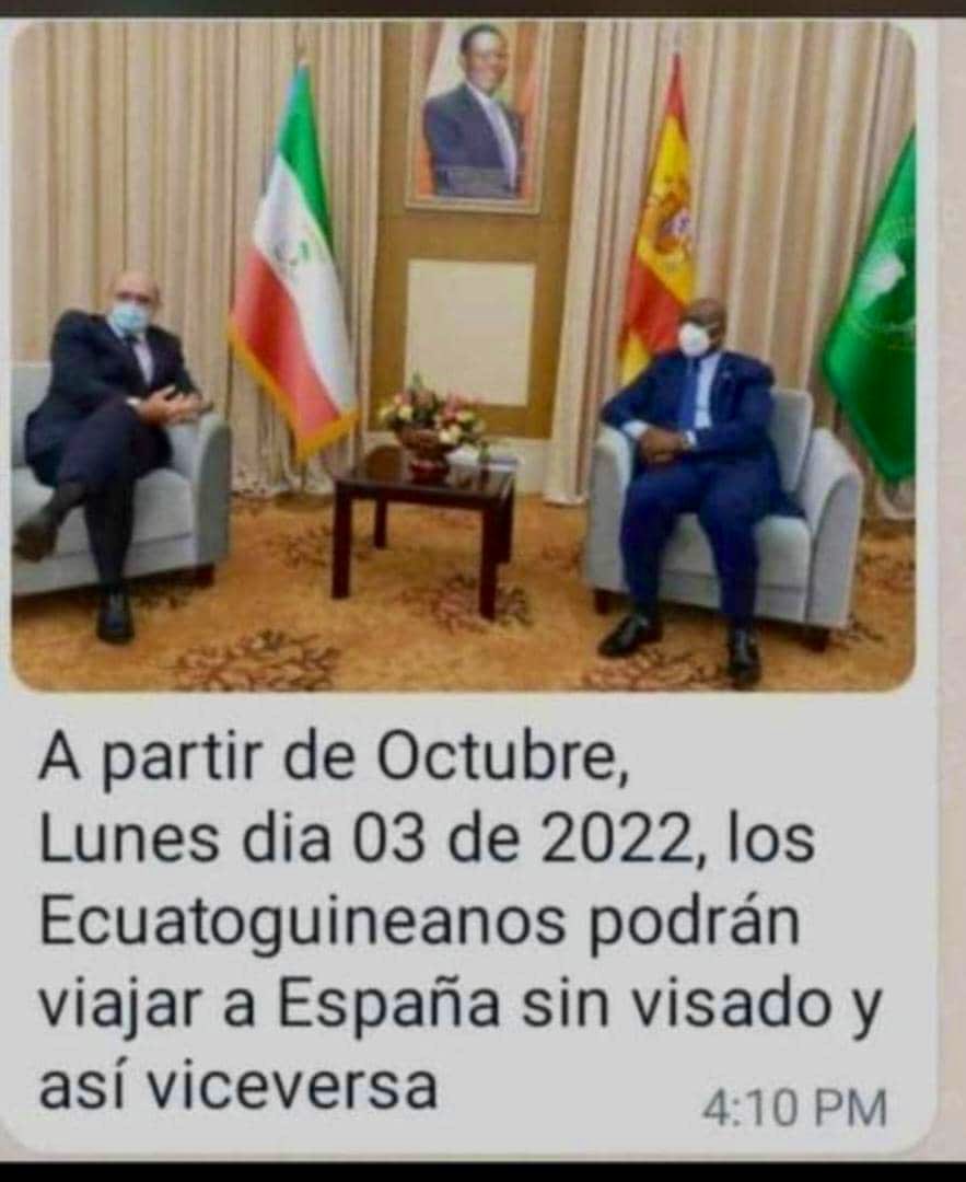 Quiero dejar claro a todos mis conciudadanos que, la información que circula por las redes sociales sobre un posible acuerdo de exención  recíproca de visas entre #GuineaEcuatorial 🇬🇶 y #España 🇪🇸 es falsa; pero trabajamos con el propósito de alcanzar esos convenios en el futuro.