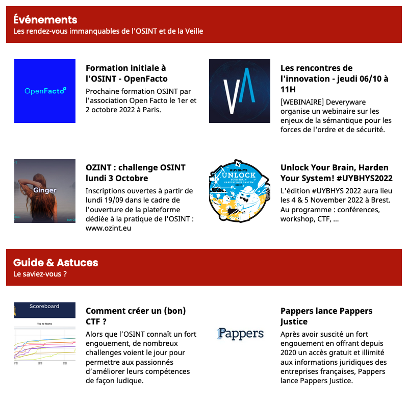 magosint's tweet photo. 🔎 [#MAGOSINT] C'est le retour de la newsletter du Club #OSINT &amp; Veille !
👉 Retrouvez les articles @OsintFr, @ProjetFOX, la prochaine formation @openfacto, notre défi #GEOINT par @ozint_eu et l'itw du CEO de @Sindup par le @Portail_IE
↪️https://t.co/38ss97wLe4 https://t.co/YXZMYwuETM