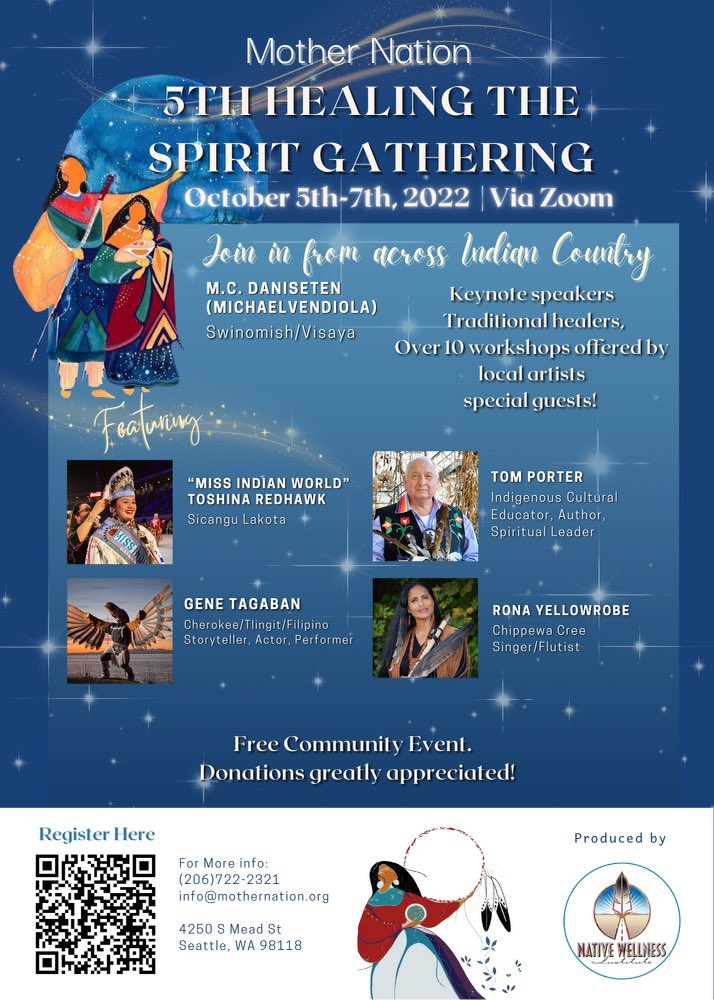 Tickets are live! Scan QR code. Join us for traditional teachings, storytelling, prophecy, humor and inspiration by Elders and teachers. <a href="/niwrc/">National Indigenous Women's Resource Center</a> <a href="/localnatives/">Local Natives</a> <a href="/indigenousphi/">Seven Directions</a> <a href="/AmericanIndian8/">Indigenous</a> <a href="/NativeWYSE/">Native WYSE Choices</a> <a href="/FNDI303/">First Nations</a> <a href="/NIGCgov/">National Indian Gaming Commission</a>