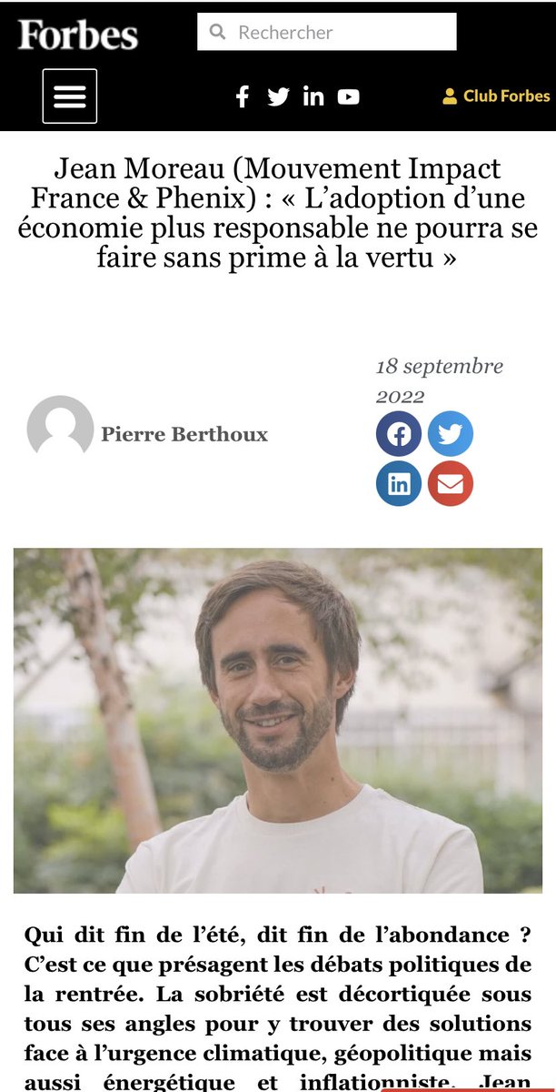 🗣 Un échange avec <a href="/PierreBerthoux/">Pierre 🤖</a> (<a href="/forbes_fr/">Forbes France</a>) sur les enjeux de la rentrée et la nécessité de proposer des contreparties positives et incitatives aux comportements de #sobriété, en complément des menaces de sanctions et de privations.
forbes.fr/entrepreneurs/…