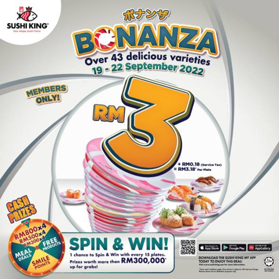 DailyMakan's tweet photo. Bermula harini 19/09-22/09 Sushi RM3.00!!! 😍🤩
Khas untuk Ahli Sushi King, boleh makan sampai puas, ambik je mana-mana. 
Ada 43 pilihan, Jom serbu Sushi King! 😁😍 https://t.co/8CNLMt5xoc