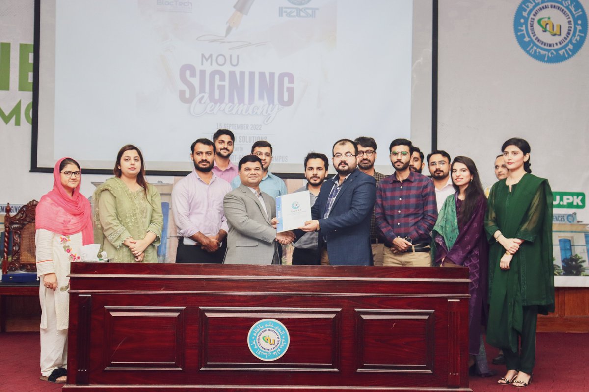 gils_22's tweet photo. MOU signing ceremony between @gils_22 & #FAST-NUCES FSD. ๐
FAST-NUCES FSD joined hands as our #Academic_Partner for #GILS22.
#gils22 #mou #signing #ceremony #web3 #blockchain #metaverse #ecosystem #technoogy #FASTNU #FASTNUCFD #bloctechsolutions #teambts #faisalabad #pakistan https://t.co/KivLeA7G2F