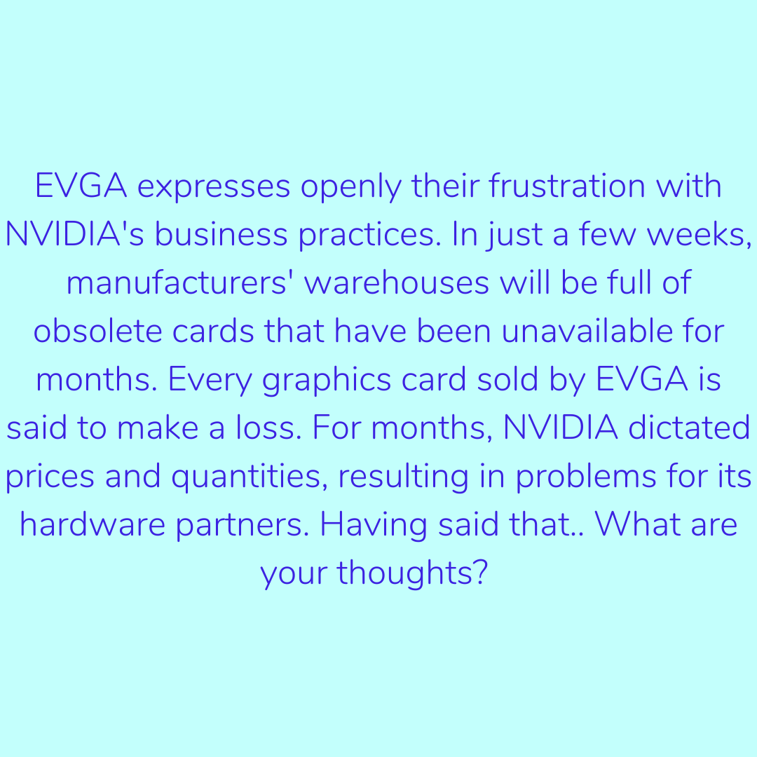 otcmultibaggers's tweet photo. EVGA has exclusively purchased chips from NVIDIA for 20 years. In terms of graphics, Californian behemoths were considered the leaders. However, the US market leader ended their decades-long relationship on Friday. 

#stocks #nvda #EVGA https://t.co/3wOrlPFSpm