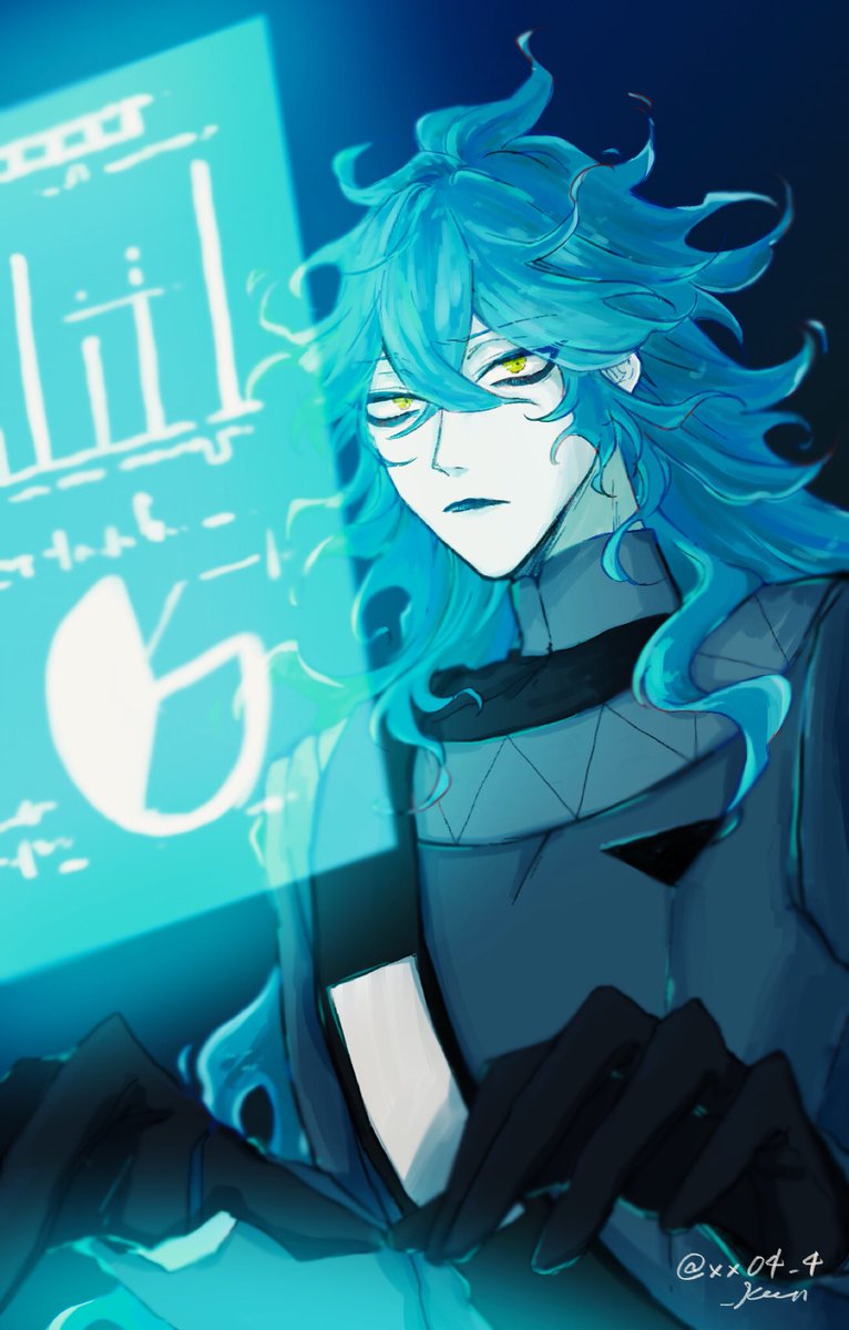 male focus 1boy blue lips long hair yellow eyes blue hair solo  illustration images