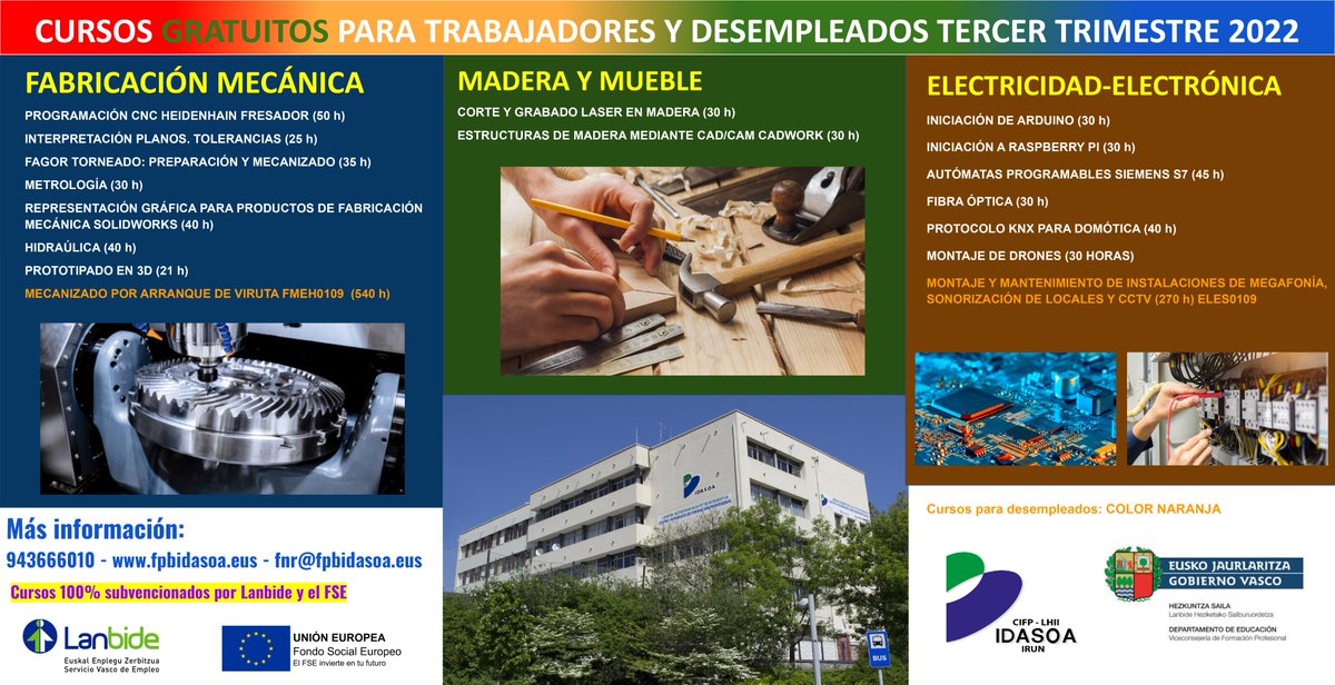 fpbidasoa's tweet photo. Cursos GRATUITOS para trabajadores y desempleados a partir de septiembre de 2022.
Inscripciones: https://t.co/z8pmUpOKpv #IEJ1420 #Lanbide https://t.co/rJftpJYR1S
